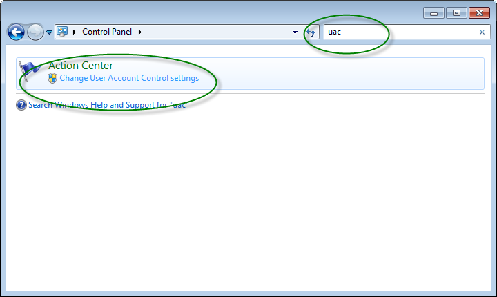 UAC setting