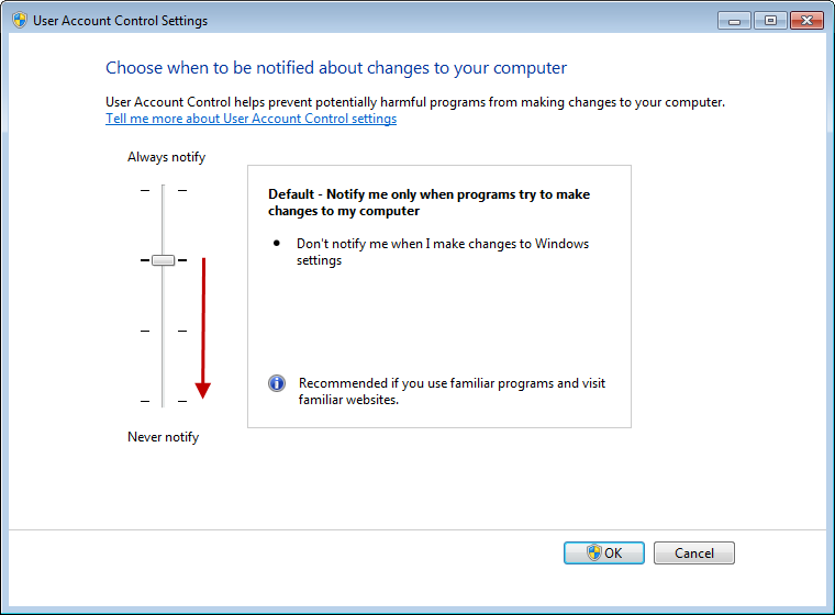 UAC setting