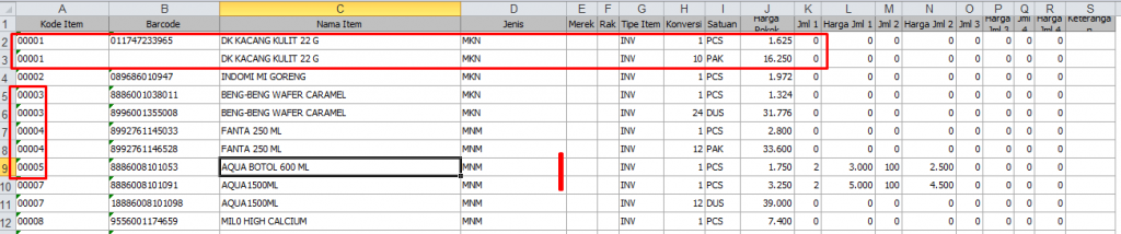 Import Data Item Multi Satuan