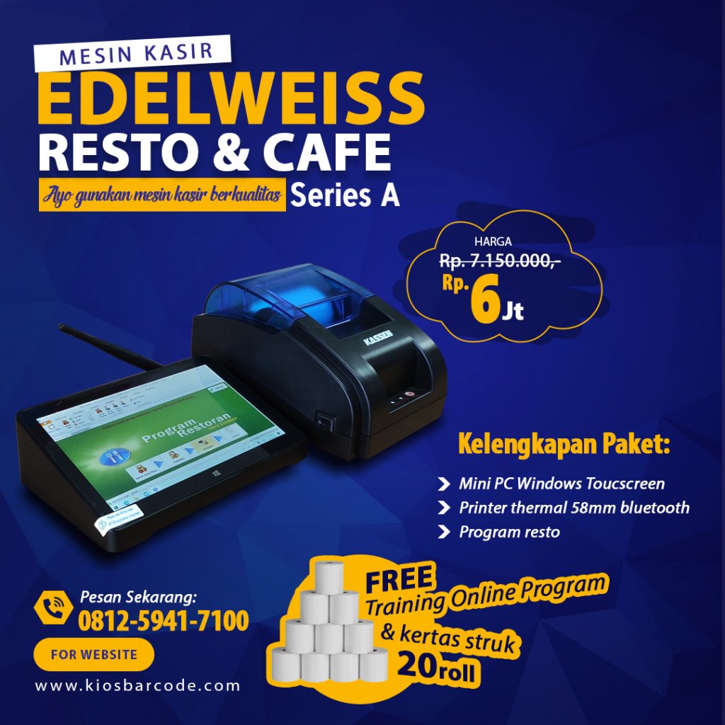 Mesin Kasir Touchscreen EDELWEISS Type A (Cafe & Resto) Mesin Kasir Touchscreen EDELWEISS Type A (Cafe & Resto)