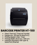 HT-100: Printer Barcode Fleksibel dengan Dukungan Thermal Transfer dan Direct Thermal